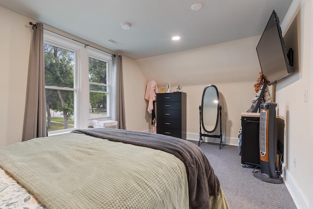 205 Main St, Marshall, MN 56258 - carpeted bedroom featuring vaulted ceiling and recessed lighting