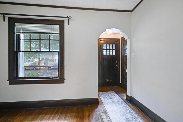 4623 Blaisdell Ave S, Minneapolis, MN 55419 - entrance foyer with ornamental molding, arched walkways, dark wood-style floors, and plenty of natural light