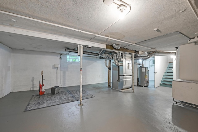 4623 Blaisdell Ave S, Minneapolis, MN 55419 - below grade area with heating unit, water heater, stairway, and a textured ceiling