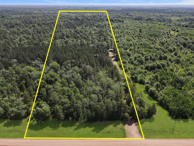 2750 330th St, Sterling Twp, WI 54840 - aerial view of property and surrounding area with a heavily wooded area and property boundaries highlighted