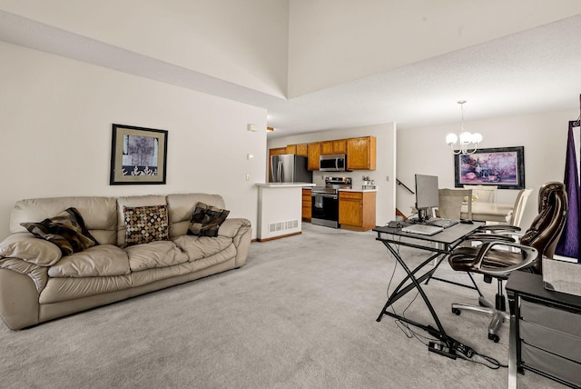 930 106th Ln NW Unit 9Nw, Coon Rapids, MN 55433 - living room featuring light carpet and a chandelier