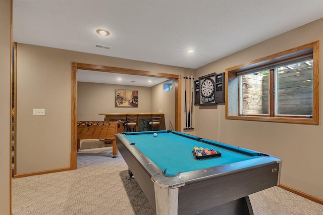 2668 Waterford Ct, Saint Cloud, MN 56301 - recreation room with light carpet, billiards, recessed lighting, and bar area