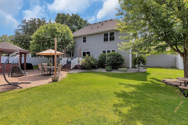 2668 Waterford Ct, Saint Cloud, MN 56301 - back of house featuring a gazebo, a patio area, a deck, and roof with shingles