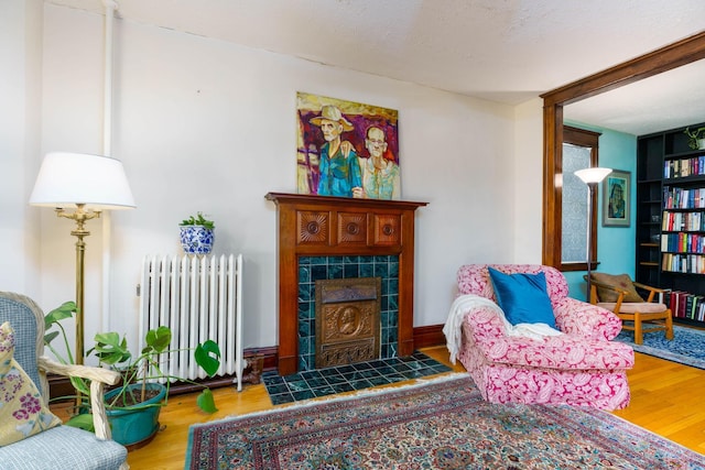 63 Avon St S Unit 36, Saint Paul, MN 55105 - sitting room featuring radiator heating unit, wood finished floors, and a fireplace