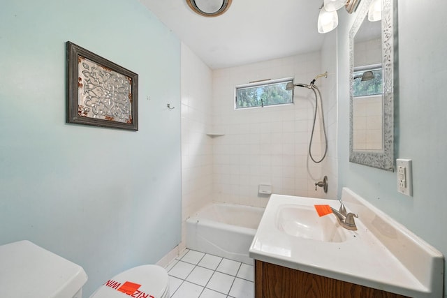 6398 Osman Ave N, Oak Park Heights, MN 55082 - full bathroom with tile patterned floors, vanity, and bathing tub / shower combination
