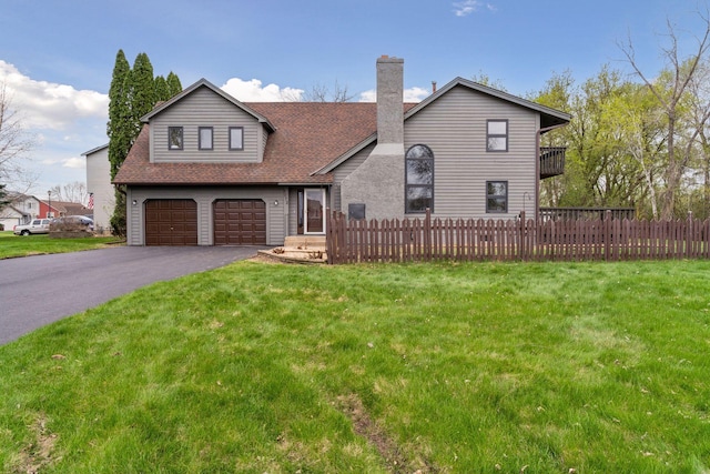 8072 Jocelyn Ave S, Cottage Grove, MN 55016 - view of front of home featuring driveway, roof with shingles, a garage, a balcony, and a chimney