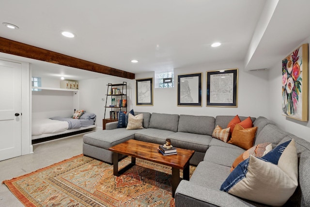 4708 Pleasant Ave, Minneapolis, MN 55419 - living room with recessed lighting and beamed ceiling