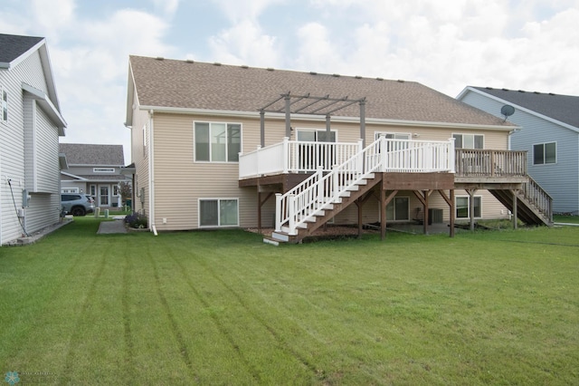1381 Westport Beach Way W, Fargo, ND 58078 - back of house featuring stairway, a pergola, a wooden deck, and a yard