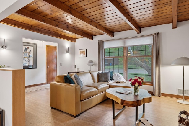 18201 Kathleene Dr, Minnetonka, MN 55345 - living area featuring a wood ceiling with exposed beams and light wood-style floors