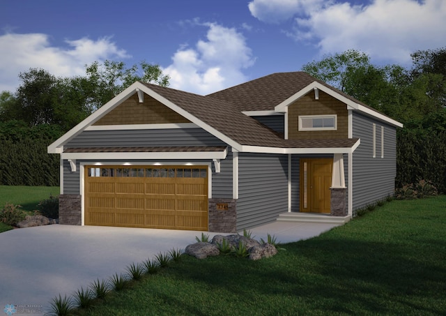 6153 Martin Ln W, West Fargo, ND 58078 - craftsman inspired home featuring a garage, driveway, a front yard, and stone siding