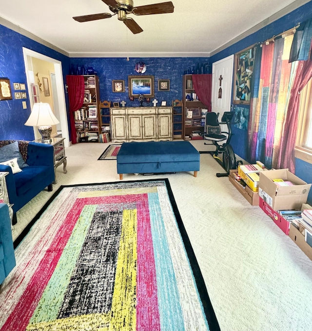 413 3rd Ave SE, Baudette, MN 56623 - carpeted living room featuring a ceiling fan