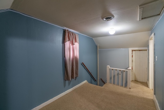 421 Moore St, Blue Earth, MN 56013 - corridor with an upstairs landing, lofted ceiling, and carpet flooring