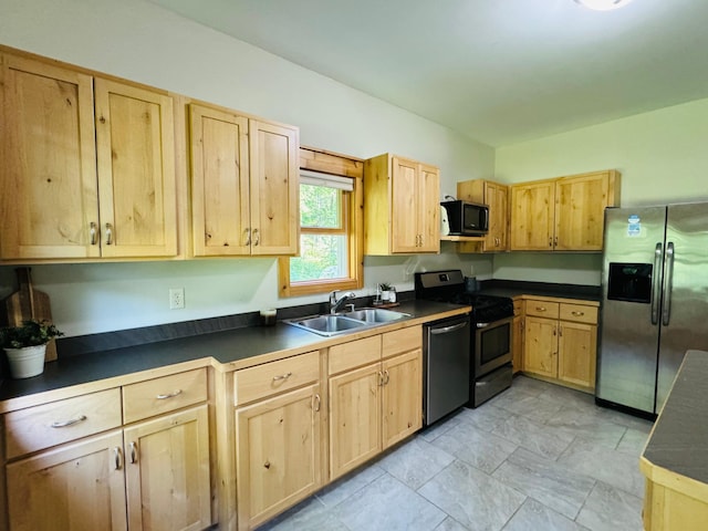 2795 40th St NW, Hackensack, MN 56452 - kitchen featuring appliances with stainless steel finishes, light brown cabinets, and dark countertops