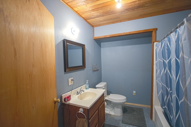 2338 Olson Rd, Blackhoof Twp, MN 55718 - full bath featuring wooden ceiling, vanity, and shower / bath combo with shower curtain