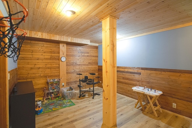 2338 Olson Rd, Blackhoof Twp, MN 55718 - interior space featuring wood walls, wooden ceiling, wood finished floors, and wainscoting