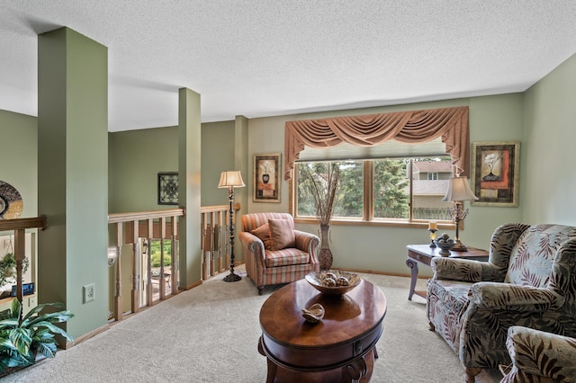 6469 Deerwood Ln N, Maple Grove, MN 55369 - living room featuring carpet flooring and a textured ceiling