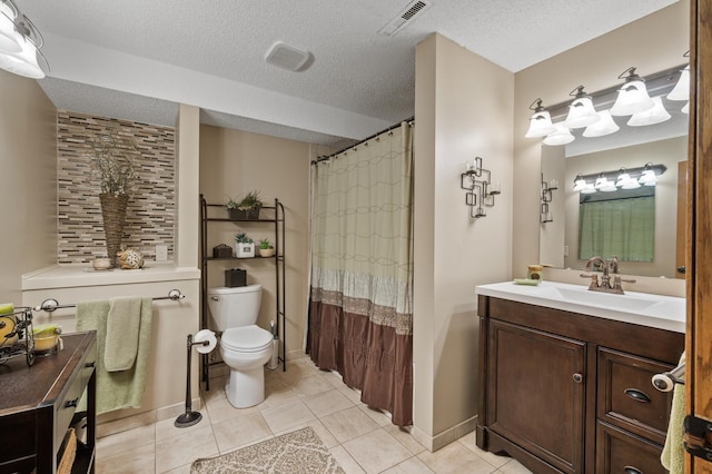 6469 Deerwood Ln N, Maple Grove, MN 55369 - bathroom featuring vanity, tile patterned flooring, a shower with curtain, and a textured ceiling