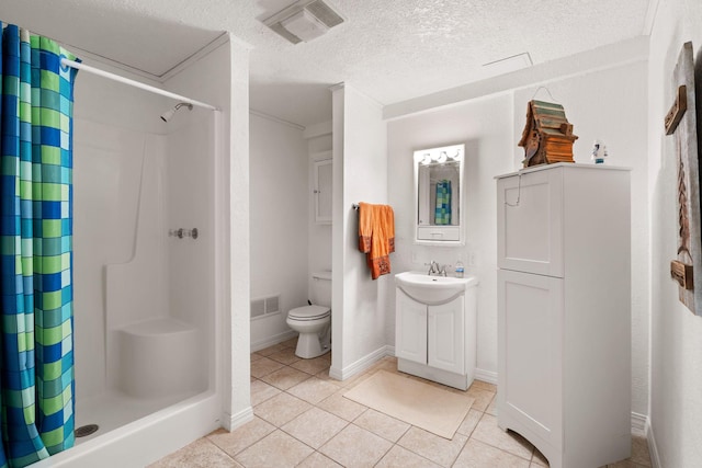 2282 71st St, Georgetown Twp, WI 54853 - bathroom featuring tile patterned flooring, a shower stall, a textured ceiling, and vanity