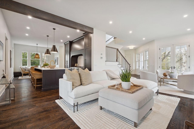 4717 Meadow Rd, Edina, MN 55424 - living room featuring recessed lighting, stairway, and dark wood-style floors