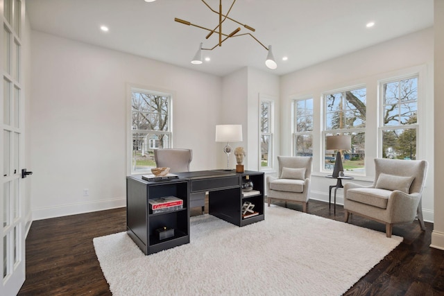 4717 Meadow Rd, Edina, MN 55424 - home office featuring recessed lighting, a chandelier, and dark wood-type flooring
