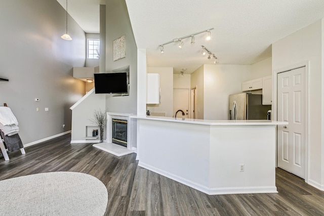 16835 78th Pl N, Maple Grove, MN 55311 - unfurnished living room with dark wood-style floors and rail lighting