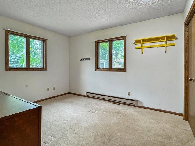 607 1st St, Marshall, MN 56258 - empty room featuring carpet, plenty of natural light, baseboard heating, and a textured ceiling