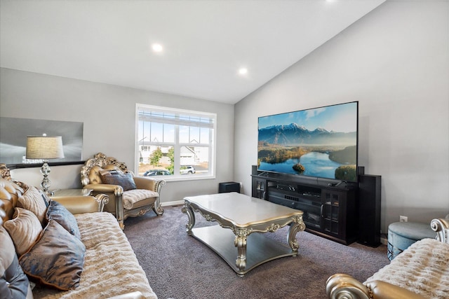 15005 Quintana St NW, Ramsey, MN 55303 - living room with carpet, recessed lighting, and high vaulted ceiling