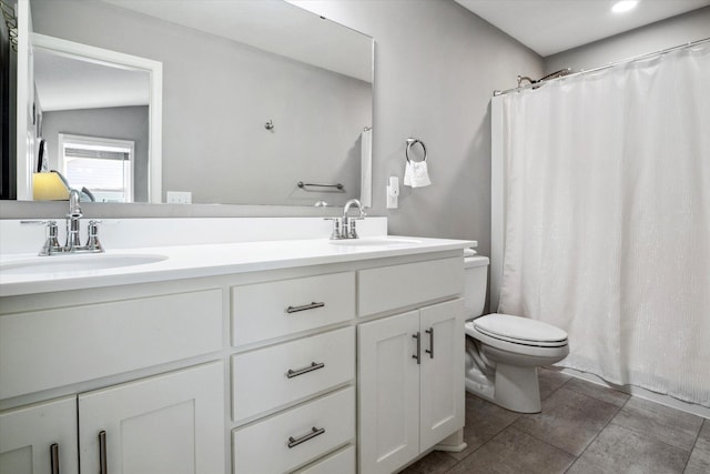 15005 Quintana St NW, Ramsey, MN 55303 - bathroom featuring double vanity, curtained shower, and tile patterned floors