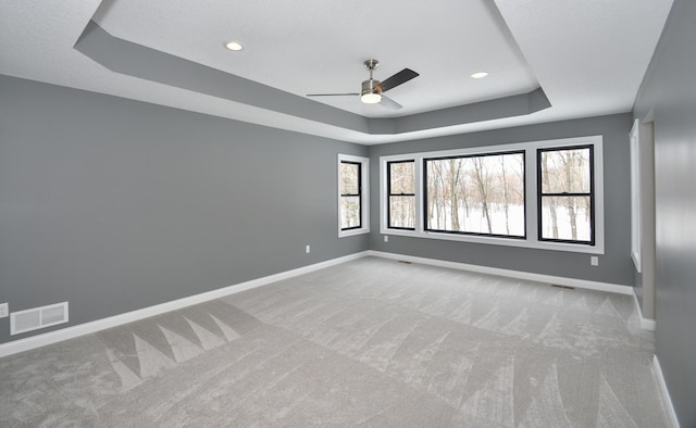 51440 Long Point Pl, Shamrock Twp, MN 55760 - carpeted empty room with a tray ceiling, ceiling fan, plenty of natural light, and recessed lighting