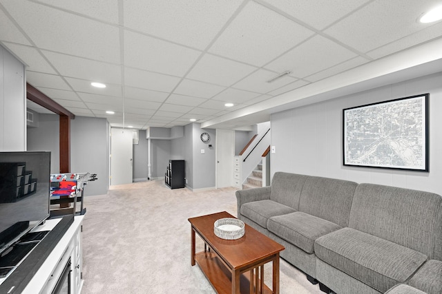 1890 Sheridan Ave, Saint Paul, MN 55116 - living room with light colored carpet, stairway, recessed lighting, and a drop ceiling