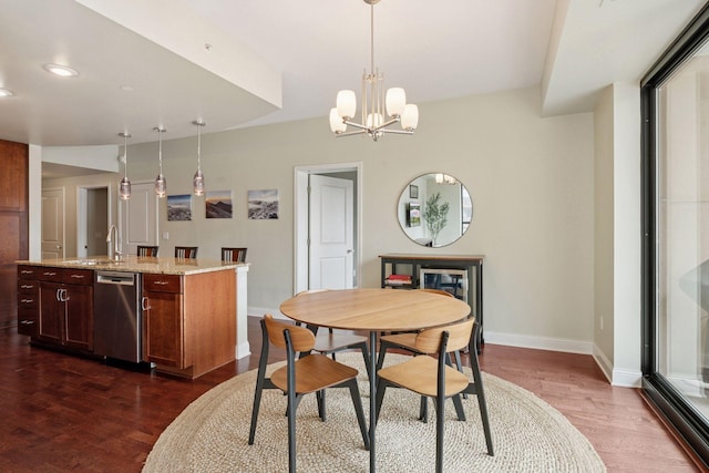 100 3rd Ave S Unit 706, Minneapolis, MN 55401 - dining area with dark wood finished floors, a chandelier, and recessed lighting