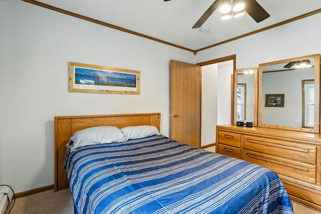 404 2nd St W, Jordan, MN 55352 - carpeted bedroom featuring crown molding, a ceiling fan, and baseboard heating