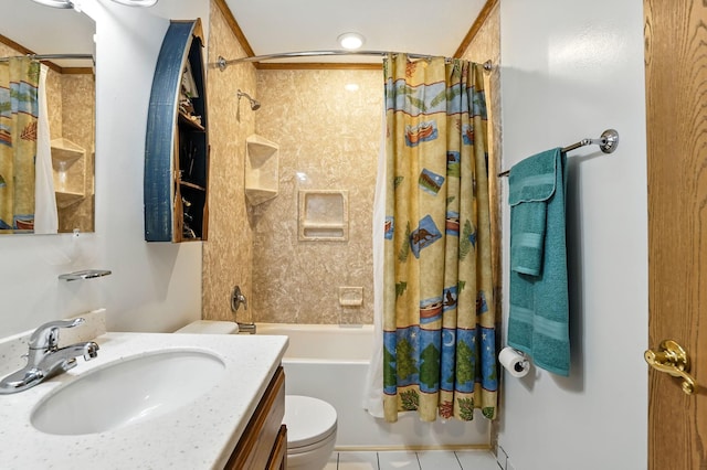 404 2nd St W, Jordan, MN 55352 - bathroom with shower / bathtub combination with curtain, tile patterned flooring, and vanity