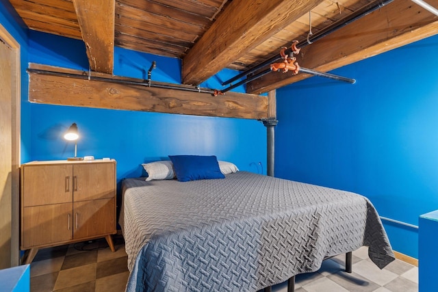 406 Wacouta St Unit 207, Saint Paul, MN 55101 - bedroom with a wood ceiling with exposed beams