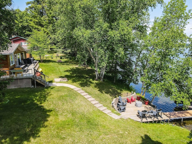 37566 Tulaby Lake Dr, Waubun, MN 56589 - view of green lawn featuring a deck and stairway