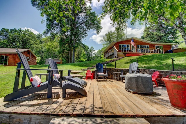 37566 Tulaby Lake Dr, Waubun, MN 56589 - deck with a lawn and a fire pit