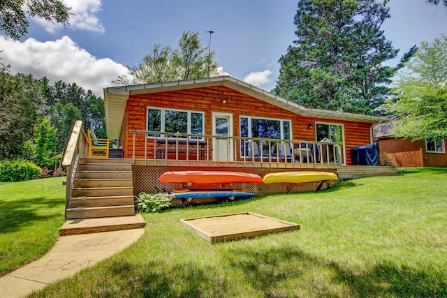 37566 Tulaby Lake Dr, Waubun, MN 56589 - back of property featuring a yard and a wooden deck