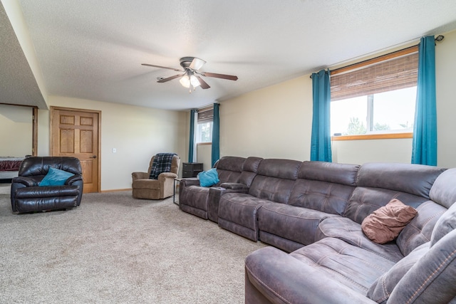 28736 160th Ave SW, Kertsonville Twp, MN 56716 - carpeted living area with a ceiling fan and a textured ceiling