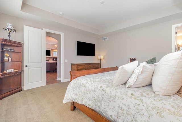 1621 Dutch Lake Dr, Minnetrista, MN 55364 - carpeted bedroom featuring arched walkways and a tray ceiling
