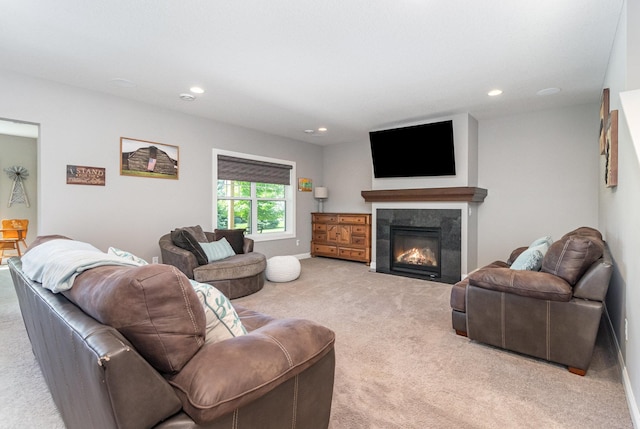 1621 Dutch Lake Dr, Minnetrista, MN 55364 - carpeted living area with a tiled fireplace and recessed lighting