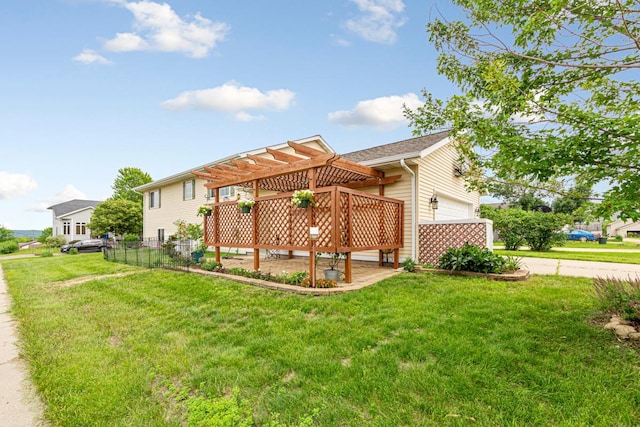 2115 Turpin St, Saint Peter, MN 56082 - back of property with a garage, a pergola, a wooden deck, and driveway