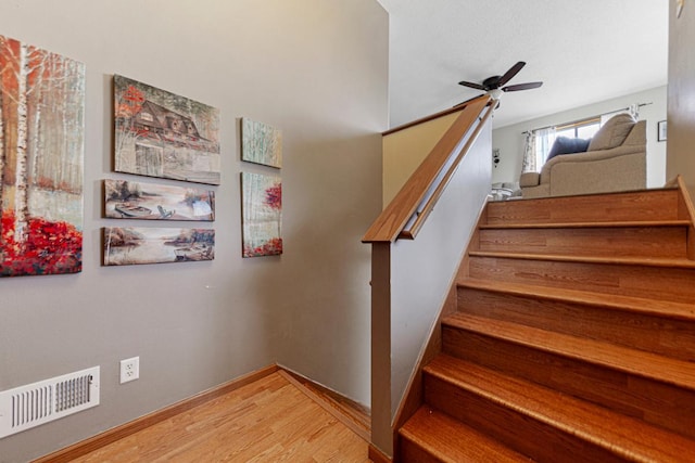 2115 Turpin St, Saint Peter, MN 56082 - stairway featuring a ceiling fan and wood finished floors