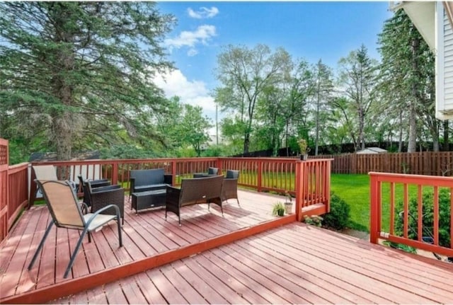 6325 Brookview Ave, Edina, MN 55424 - wooden deck with an outdoor living space and a fenced backyard