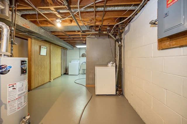 5041 Upton Ave N, Minneapolis, MN 55430 - unfinished basement with gas water heater, washer and dryer, and electric panel