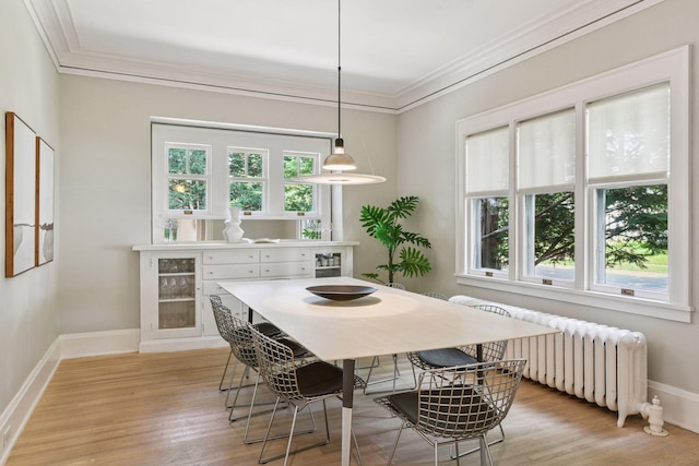 4626 Dupont Ave S, Minneapolis, MN 55419 - dining space featuring crown molding, radiator, and light wood-style floors
