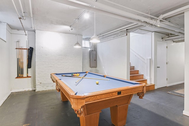 4626 Dupont Ave S, Minneapolis, MN 55419 - rec room featuring electric panel, billiards, and brick wall