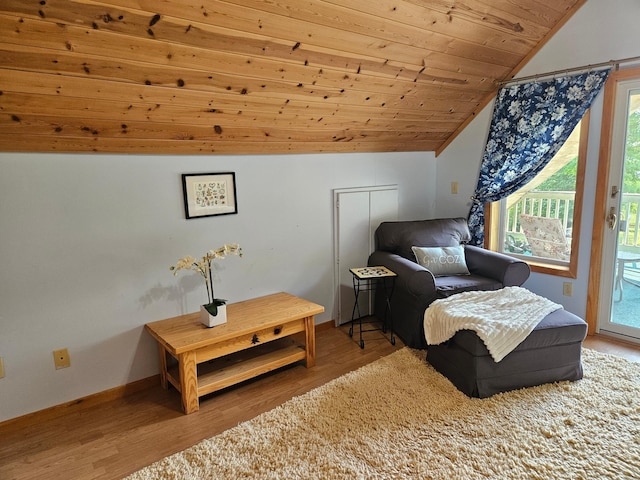 42674 305th Pl, Aitkin, MN 56431 - sitting room with lofted ceiling, wooden ceiling, and wood finished floors