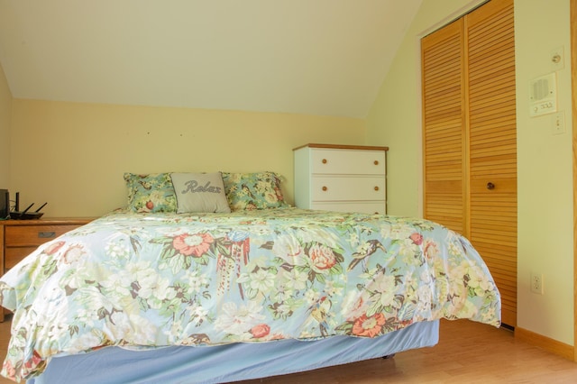 42674 305th Pl, Aitkin, MN 56431 - bedroom with vaulted ceiling, a closet, and wood finished floors
