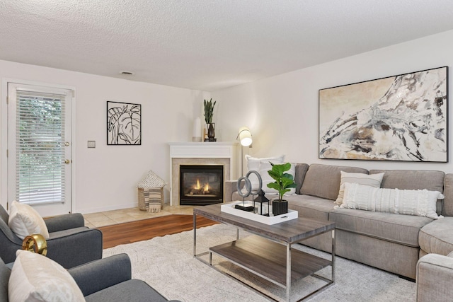 913 Carriage Ln, Chaska, MN 55318 - living room with wood finished floors, a fireplace, and a textured ceiling