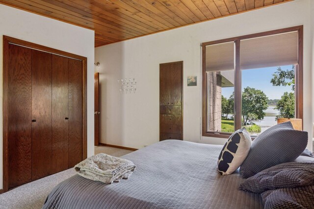 5962 Hobe Ln, White Bear Twp, MN 55110 - bedroom with light colored carpet, a closet, and wooden ceiling